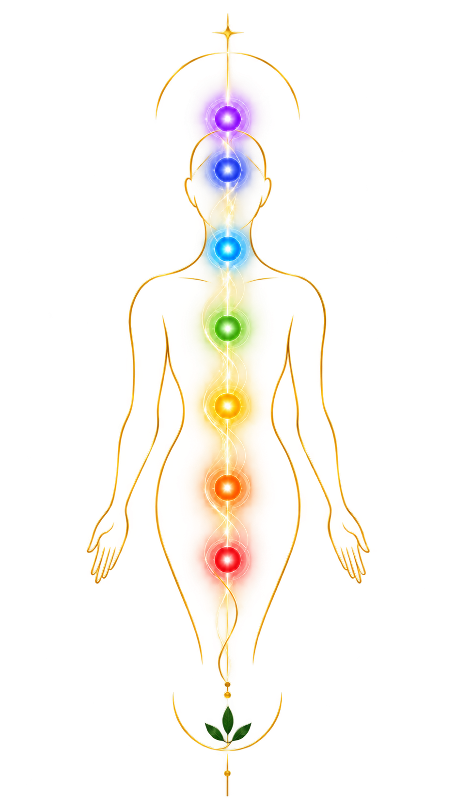 Ilustração dos sete centros de energia ao longo do corpo